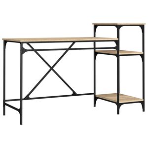 vidaXL Psac&iacute; stůl s policemi dub sonoma 135x50x90 cm kompozit a železo