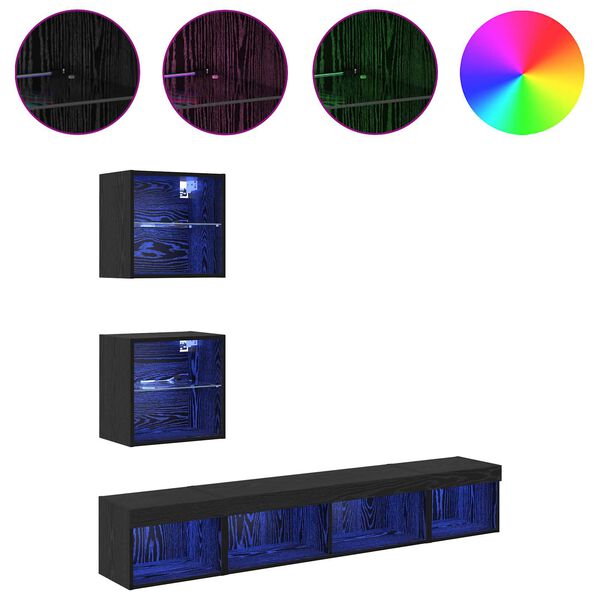 vidaXL TV n&aacute;stěnn&eacute; jednotky s LED 5 pcs Čern&yacute; dub kompozitn&iacute; dřevo