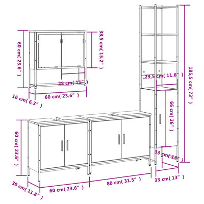 vidaXL 4dílný set koupelnového nábytku hnědý dub kompozitní dřevo