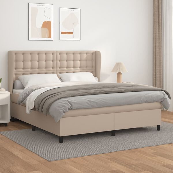 vidaXL Box spring postel s matrac&iacute; cappuccino 160x200 cm uměl&aacute; kůže