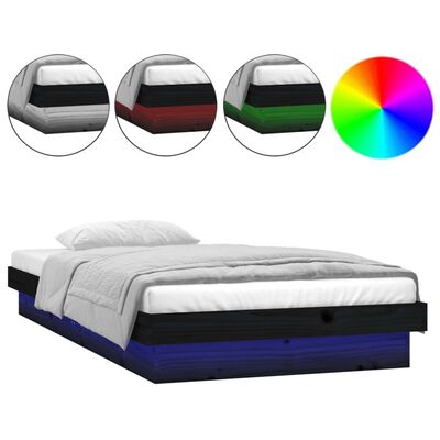 vidaXL Rám postele s LED světlem černý 90 x 200 cm masivní dřevo