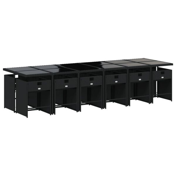 vidaXL 13d&iacute;ln&yacute; zahradn&iacute; j&iacute;deln&iacute; set s podu&scaron;kami čern&yacute; polyratan