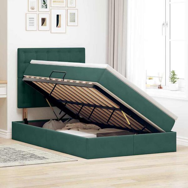 vidaXL Postel s úložným prostorem a LED osvětlením s čelo Tmavě zelená