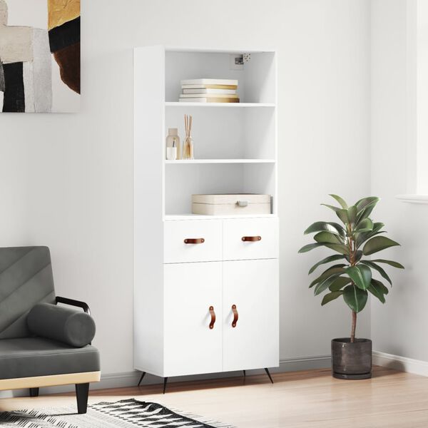 vidaXL Skř&iacute;ň highboard b&iacute;l&aacute; 69,5 x 34 x 180 cm kompozitn&iacute; dřevo