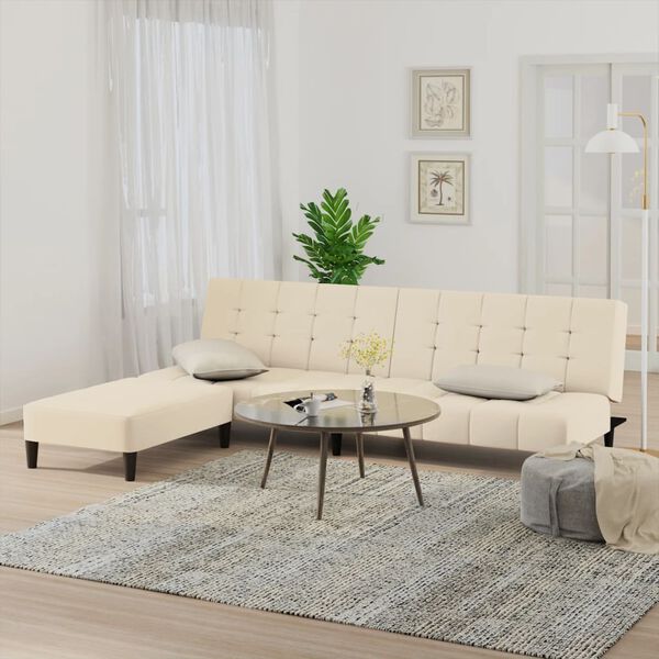 vidaXL 2m&iacute;stn&aacute; rozkl&aacute;dac&iacute; pohovka s podnožkou kr&eacute;mov&aacute; samet