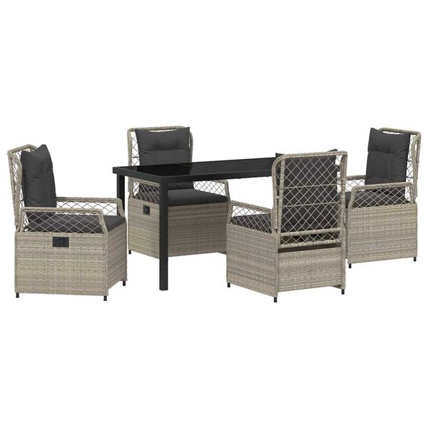 vidaXL Zahradn&iacute; j&iacute;deln&iacute; souprava 5 pcs Světle &scaron;ed&aacute; polyratan