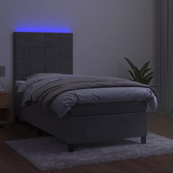 vidaXL Box spring postel s matrac&iacute; a LED světle &scaron;ed&aacute; 80 x 200 cm samet