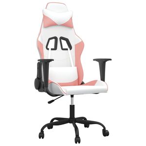vidaXL Mas&aacute;žn&iacute; hern&iacute; židle b&iacute;l&aacute; a růžov&aacute; uměl&aacute; kůže