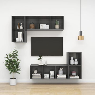 vidaXL Nástěnná TV skříňka šedá vysoký lesk 37 x 37 x 72 cm dřevotříska