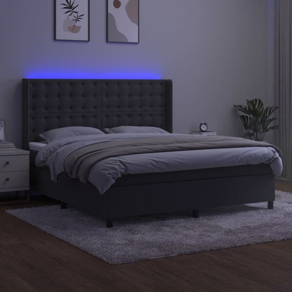 vidaXL Box spring postel s matrac&iacute; a LED tmavě &scaron;ed&aacute; 160x200 cm samet