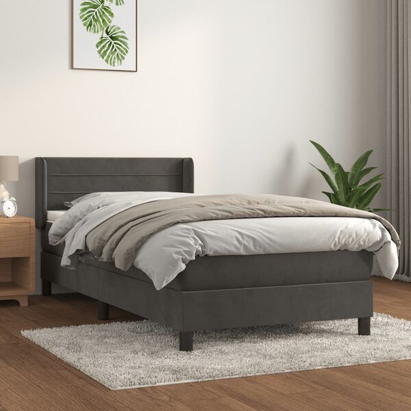 vidaXL Box spring postel s matrac&iacute; tmavě &scaron;ed&aacute; 90x190 cm samet