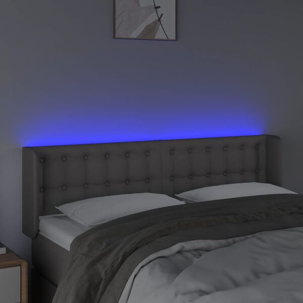 vidaXL Čelo postele s LED &scaron;ed&eacute; 147 x 16 x 78/88 cm uměl&aacute; kůže