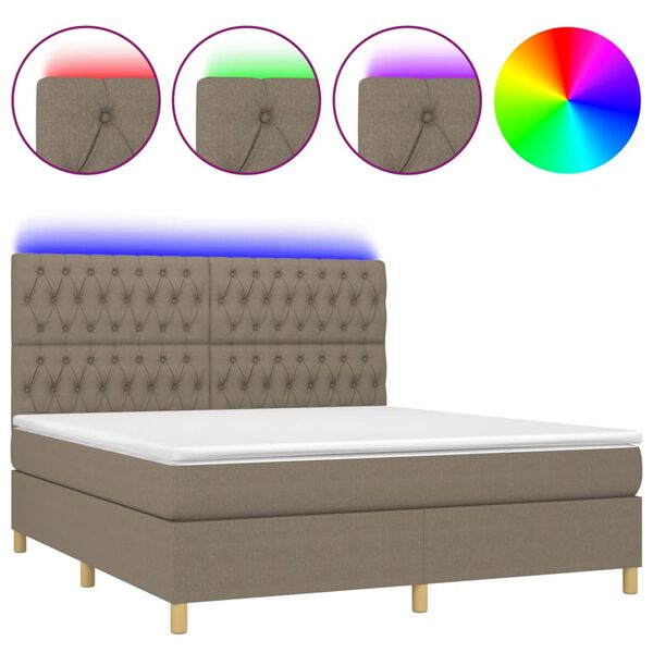 vidaXL Box spring postel s matrac&iacute; a LED taupe 180x200 cm textil