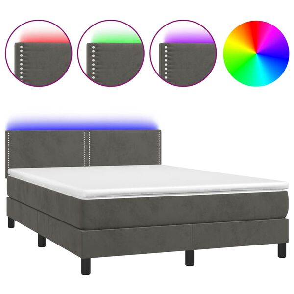 vidaXL Box spring postel s matrac&iacute; a LED tmavě &scaron;ed&aacute; 140x200 cm samet