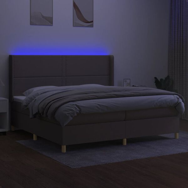 vidaXL Box spring postel s matrac&iacute; a LED taupe 200x200 cm textil