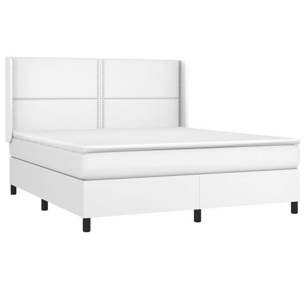 vidaXL Box spring postel s matrac&iacute; b&iacute;l&aacute; 180x200 cm uměl&aacute; kůže