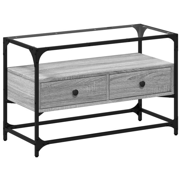 vidaXL TV skř&iacute;ňka se skleněnou deskou &scaron;ed&aacute; sonoma 80x35x51 cm kompozit