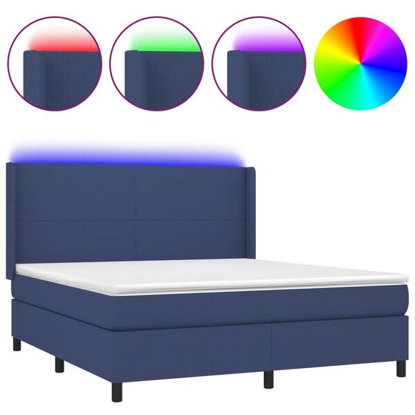 vidaXL Box spring postel s matrac&iacute; a LED modr&aacute; 180x200 cm textil