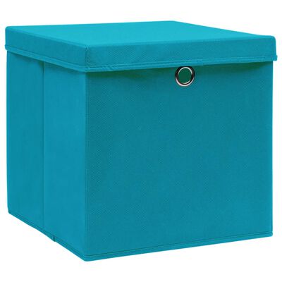 vidaXL Úložné boxy s víky 10 ks 28 x 28 x 28 cm bledě modré