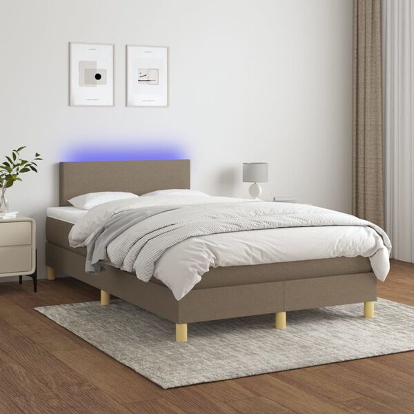 vidaXL Box spring postel s matrac&iacute; a LED taupe 120 x 200 cm textil