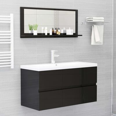 vidaXL Koupelnové zrcadlo černé vysoký lesk 90x10,5x37 cm dřevotříska