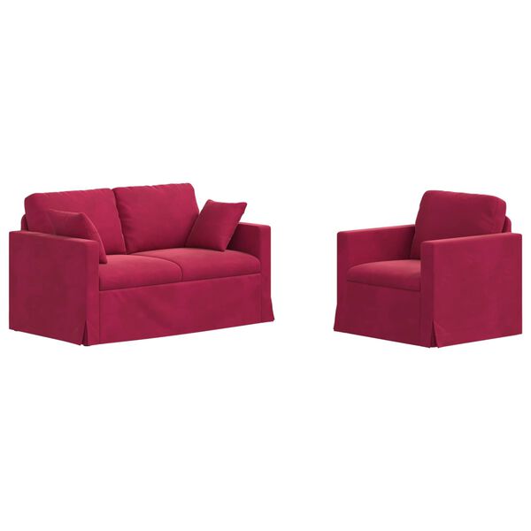 vidaXL Pohovka 2 pcs V&iacute;no Červen&eacute; 138 x 78 x 80 cm samet