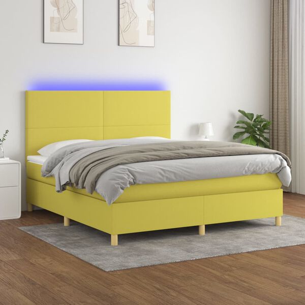 vidaXL Box spring postel s matrac&iacute; a LED zelen&aacute; 160x200 cm textil