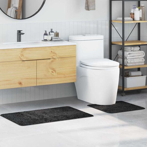 vidaXL Sada protiskluzov&yacute;ch koupelnov&yacute;ch rohož&iacute; 2 pcs Tmavě &scaron;ed&aacute; PP