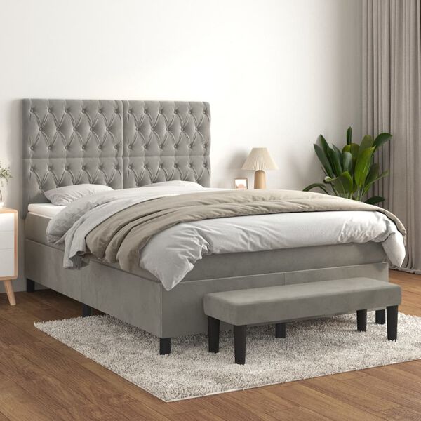 vidaXL Box spring postel s matrac&iacute; světle &scaron;ed&aacute; 140x200 cm samet