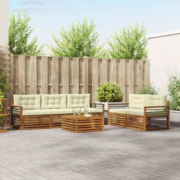 vidaXL Venkovn&iacute; pohovkov&aacute; souprava 6 pcs Přirozen&aacute; a Kr&eacute;mov&aacute;