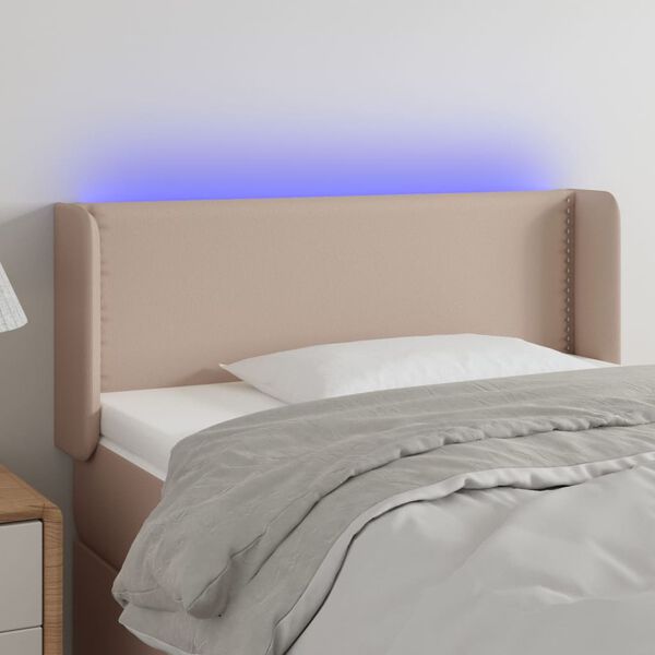 vidaXL Čelo postele s LED cappuccino 83 x 16 x 78/88 cm uměl&aacute; kůže