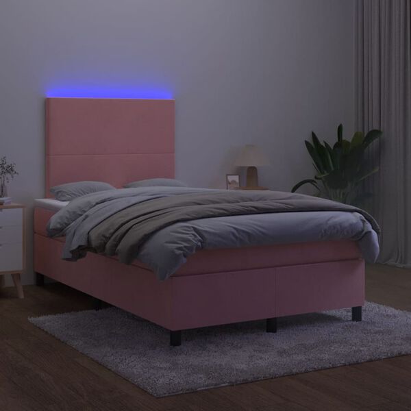 vidaXL Box spring postel s matrac&iacute; a LED růžov&aacute; 120 x 190 cm samet