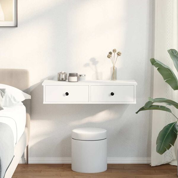 vidaXL Nástěnná police se zásuvkami bílá 80x34x17 cm kompozitní dřevo