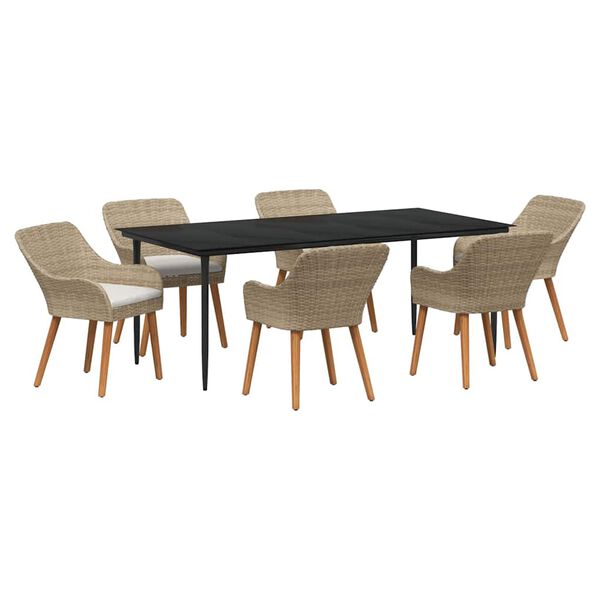 vidaXL Zahradn&iacute; j&iacute;deln&iacute; souprava s pol&scaron;t&aacute;řem 7 pcs B&eacute;žov&aacute; polyratan