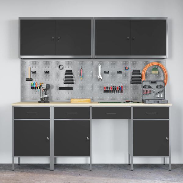 vidaXL Pracovn&iacute; skř&iacute;ň se z&aacute;suvkou 10 pcs Čern&aacute; Inžen&yacute;rsk&eacute; dřevo a ocel