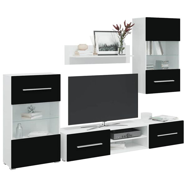 vidaXL Pětidílná obývací stěna s LED osvětlením černá