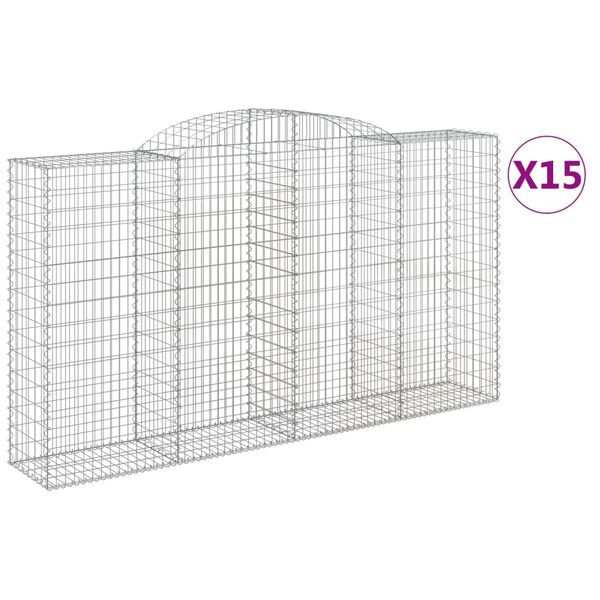 vidaXL Klenut&eacute; gabionov&eacute; ko&scaron;e 15ks 300x50x160/180cm pozinkovan&eacute; železo