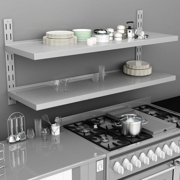 vidaXL 2patrová nástěnná police z nerezové oceli 150x30 cm