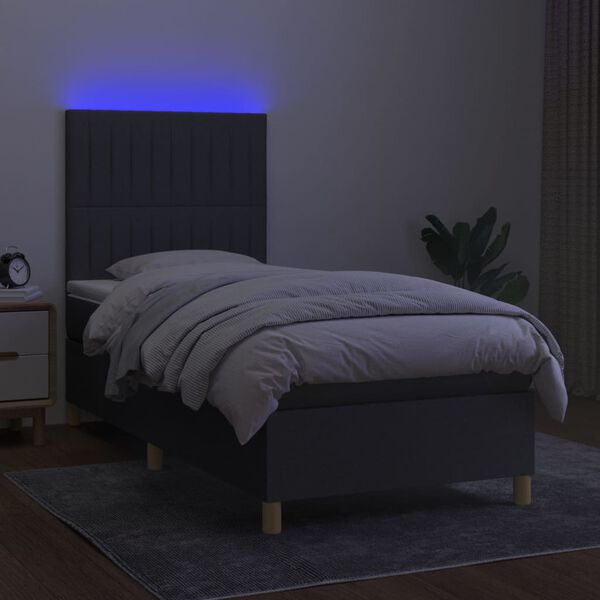vidaXL Box spring postel s matrac&iacute; a LED tmavě &scaron;ed&aacute; 90x190 cm textil