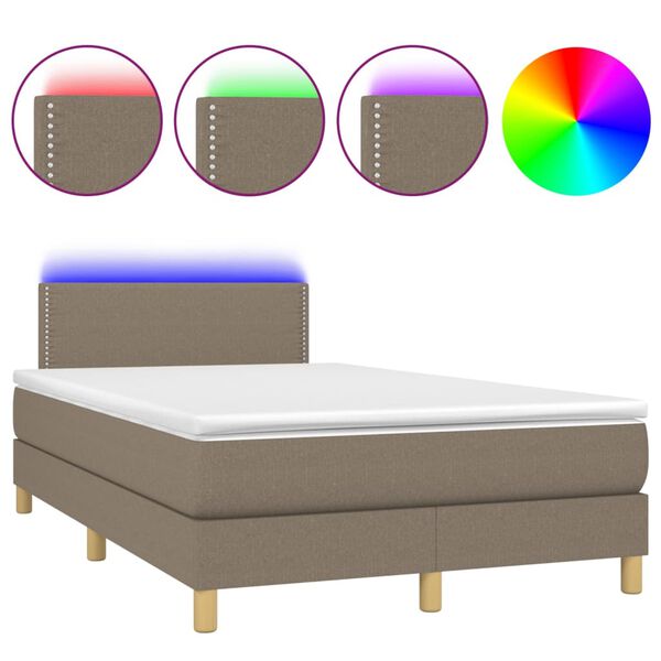 vidaXL Box spring postel s matrac&iacute; a LED taupe 120 x 200 cm textil