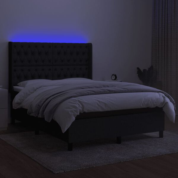 vidaXL Box spring postel s matrac&iacute; a LED čern&aacute; 140x200 cm textil