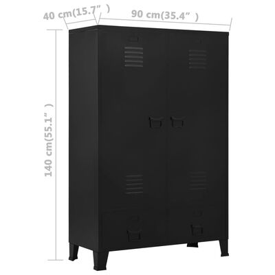 vidaXL Šatní skříň industriální černá 90 x 40 x 140 cm ocel