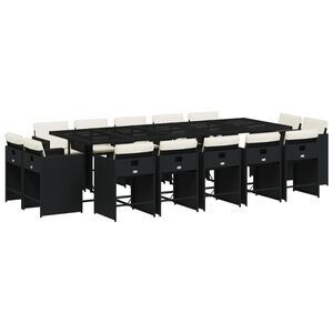 vidaXL 15d&iacute;ln&yacute; zahradn&iacute; j&iacute;deln&iacute; set s podu&scaron;kami čern&yacute; polyratan