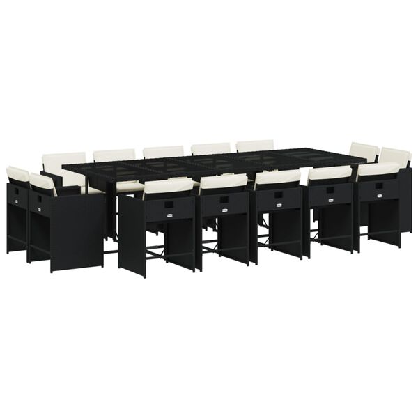 vidaXL 15d&iacute;ln&yacute; zahradn&iacute; j&iacute;deln&iacute; set s podu&scaron;kami čern&yacute; polyratan