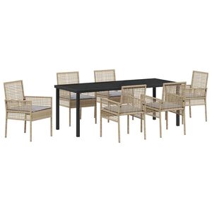 vidaXL Zahradn&iacute; j&iacute;deln&iacute; souprava s pol&scaron;t&aacute;řem 7 pcs B&eacute;žov&aacute; polyratan