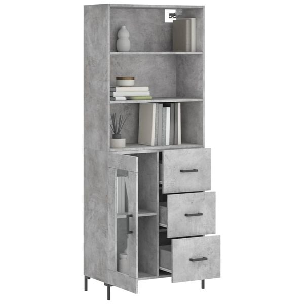 vidaXL Skř&iacute;ň highboard betonově &scaron;ed&aacute; 69,5x34x180 cm kompozitn&iacute; dřevo
