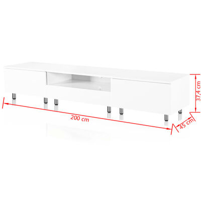 LED bílý TV stolek s vysokým leskem, 200 cm