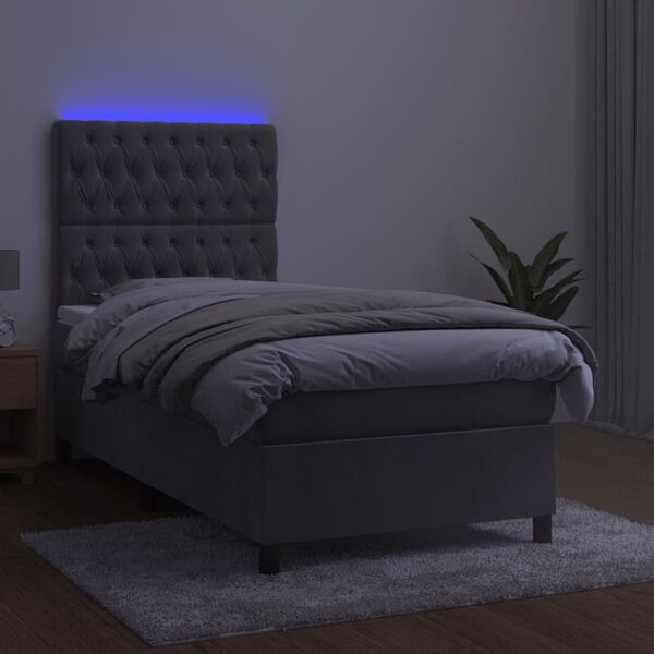 vidaXL Box spring postel s matrací a LED světle šedá 80 x 200 cm samet