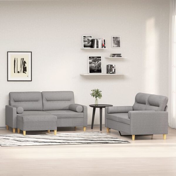 vidaXL 3d&iacute;ln&aacute; sedac&iacute; souprava pol&scaron;t&aacute;ře a podu&scaron;ky světle &scaron;ed&aacute; textil