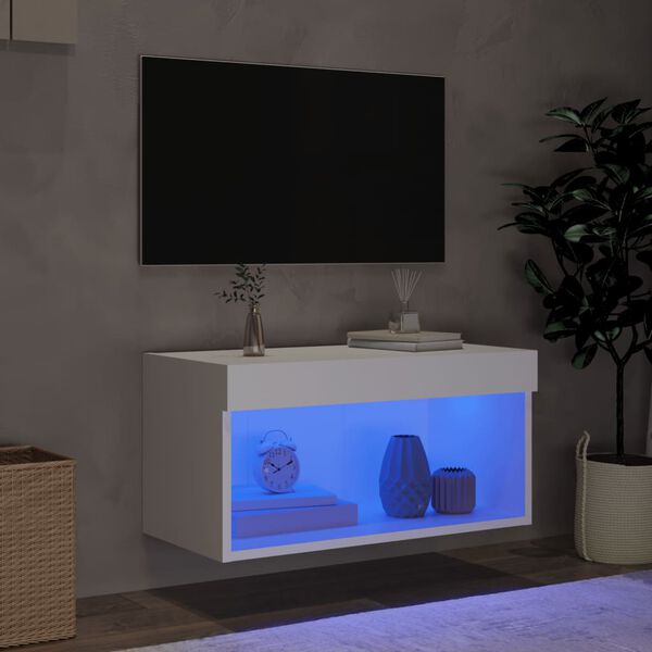 vidaXL TV skř&iacute;ňka s LED osvětlen&iacute;m b&iacute;l&aacute; 60 x 30 x 30 cm